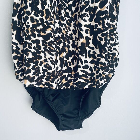 Trimshaper One Piece Swimsuit Size 14 Black Leopard Slimming Rouching Bra Cups - Picture 3 of 12